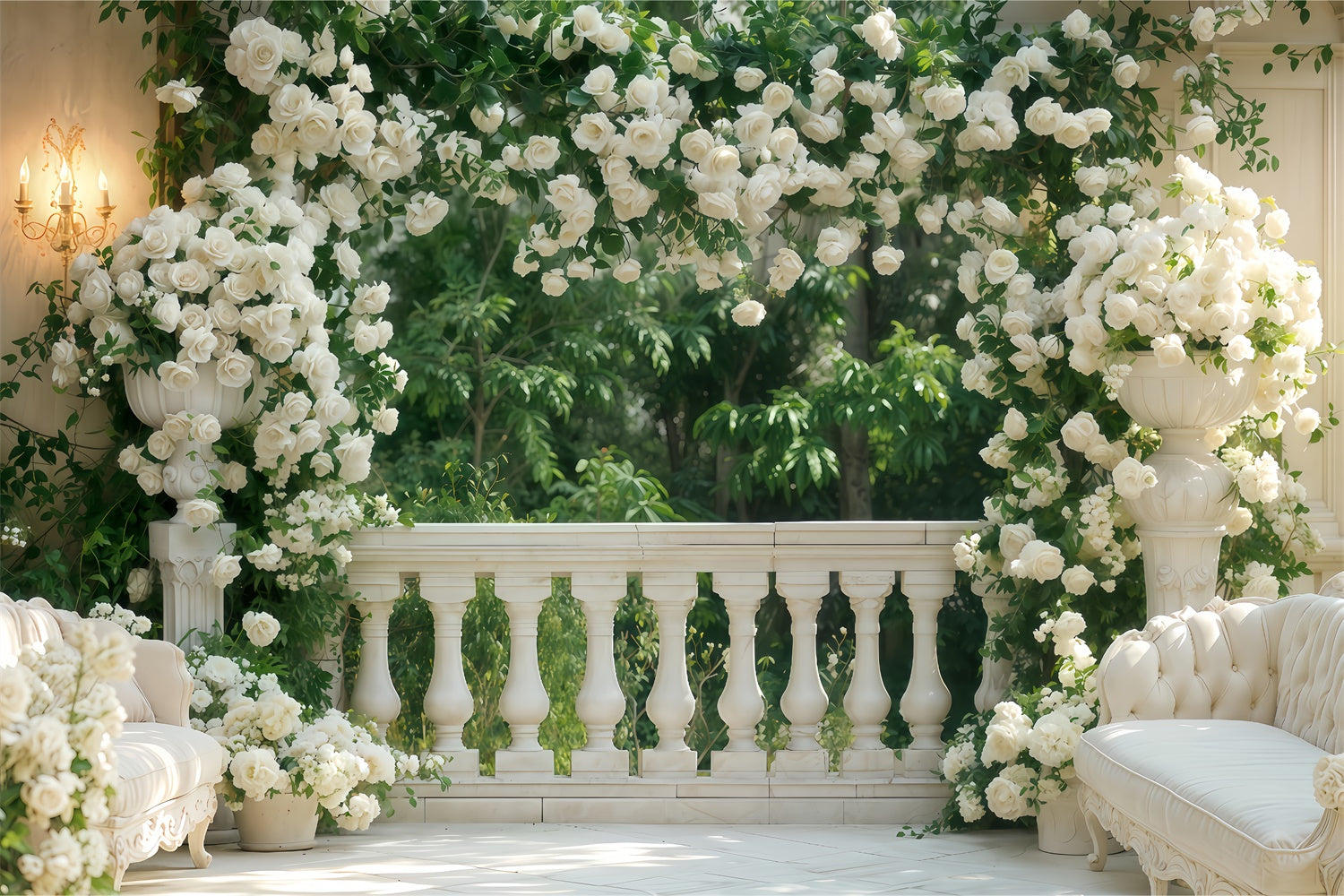 Valentine Backdrop Balkon Lush White Roses Backdrop BRP12-264