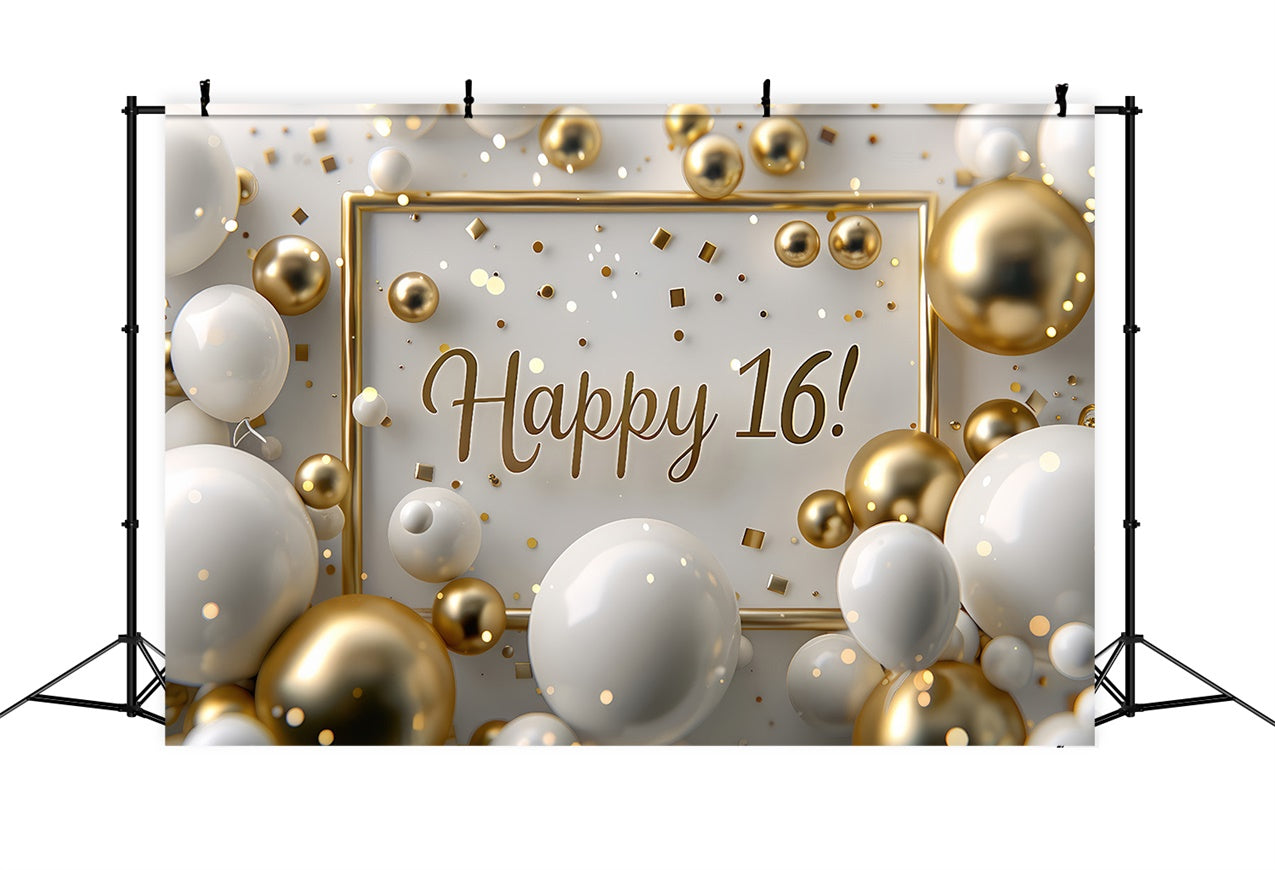 16. Geburtstag Backdrop Schimmerndes Weiß Gold Party Backdrop BRP12-269