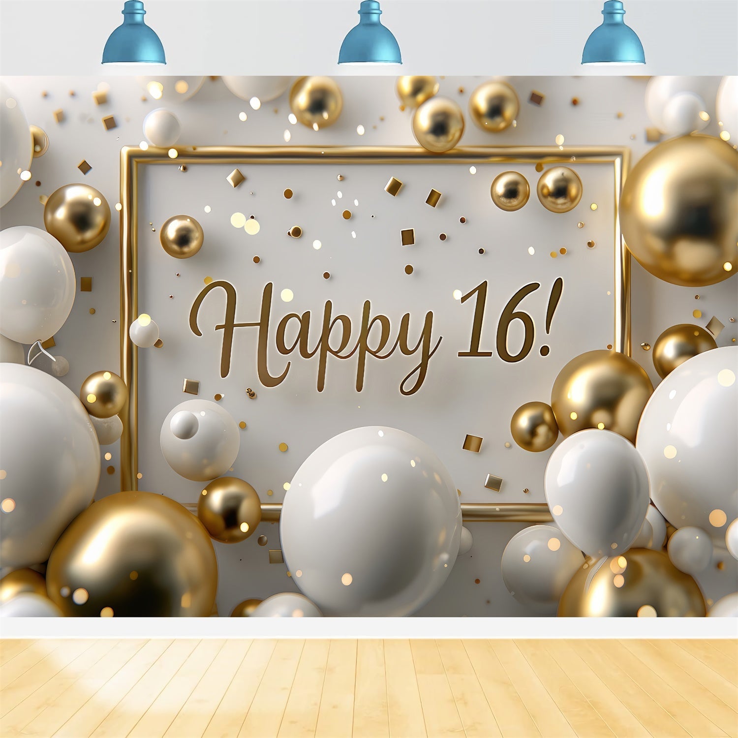 16. Geburtstag Backdrop Schimmerndes Weiß Gold Party Backdrop BRP12-269