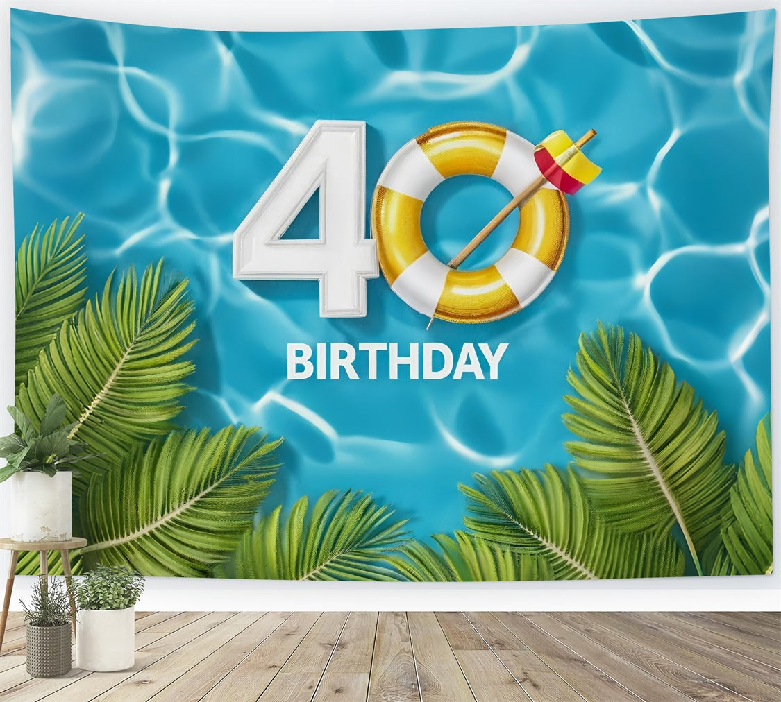 Custom Birthday Backdrops Classic Tropical Pool 40. Backdrop BRP12-280