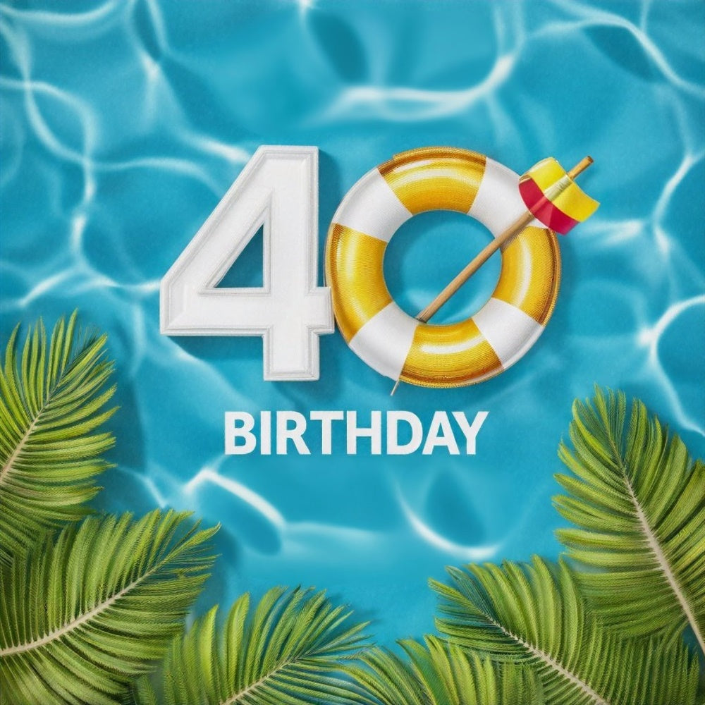 Custom Birthday Backdrops Classic Tropical Pool 40. Backdrop BRP12-280