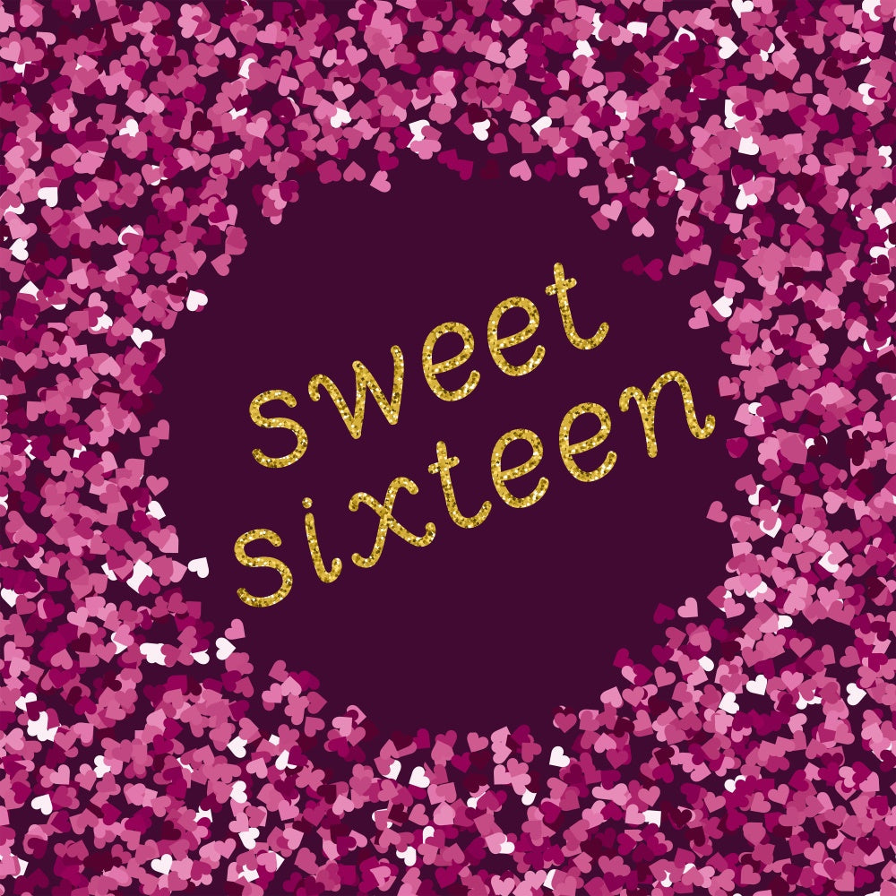 Geburtstag Fotohintergrund Lila Glitzer Sweet Sixteen Backdrop BRP12-286