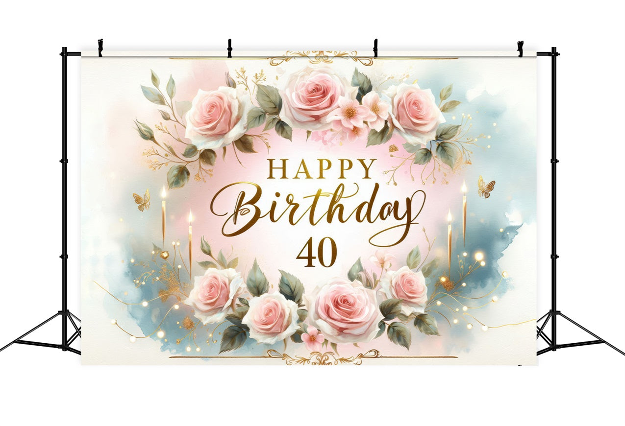 Geburtstag Backdrop Ideen Rosa Rosen 40. Party Backdrop BRP12-289