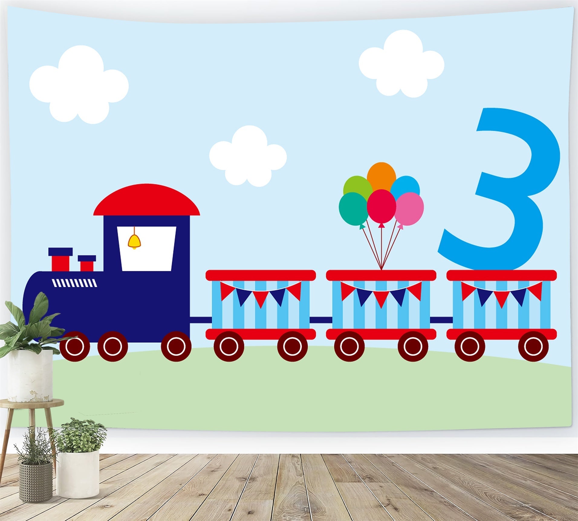 Custom Birthday Backdrop Zug Thematische Ballon drei Hintergrund BRP12-297