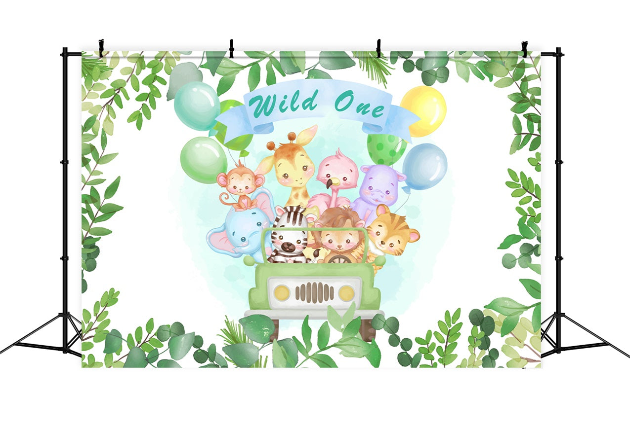 Customized Geburtstag Backdrop Wild One Safari Tiere Ballon Backdrop BRP12-302