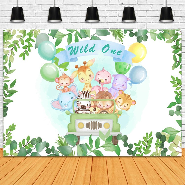 Customized Geburtstag Backdrop Wild One Safari Tiere Ballon Backdrop BRP12-302