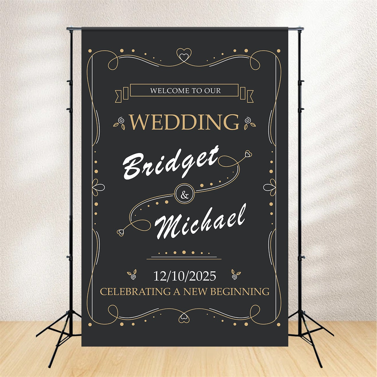 Personalisierte Hochzeit Backdrops Schwarz Kreide Stil Elegant Hintergrund BRP12-340