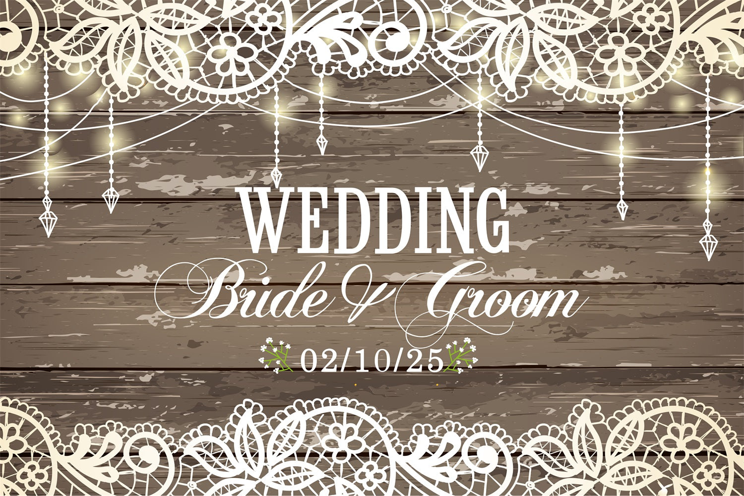 Custom Backdrop für Hochzeit Elegante Spitze Holz Rustic Hintergrund BRP12-344