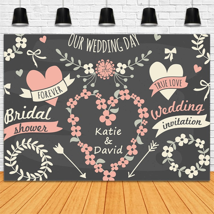 Custom Backdrop für Hochzeitstag Floral Heart Hintergrund BRP12-359