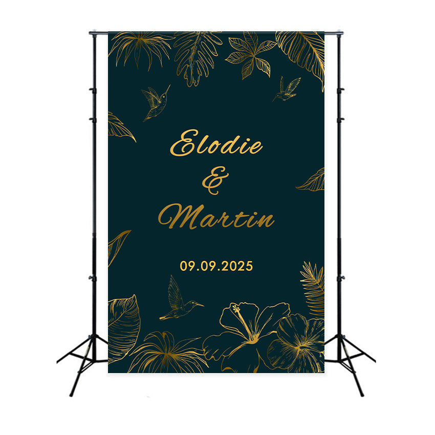 Personalisierte Hochzeit Backdrops Grün Gold Natur Hintergrund BRP12-363