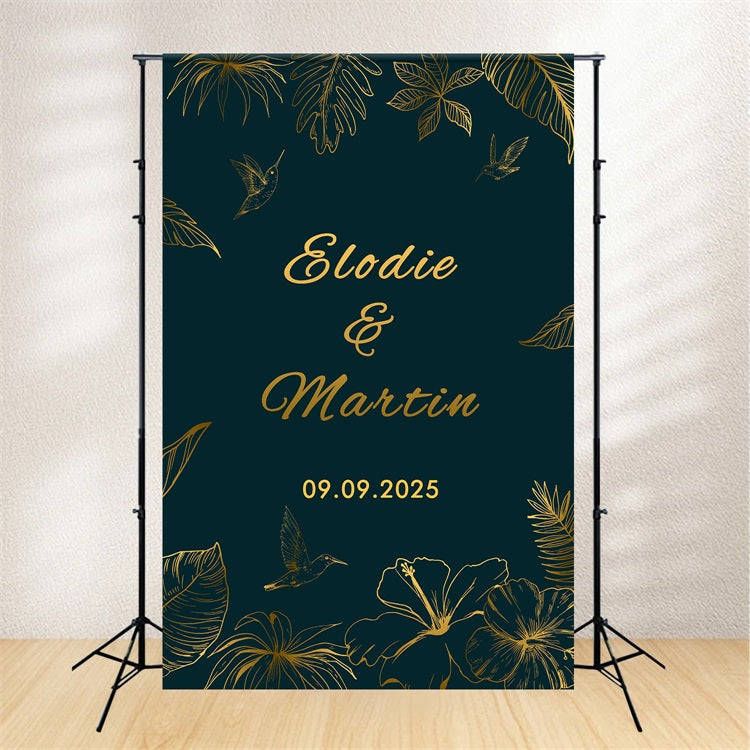 Personalisierte Hochzeit Backdrops Grün Gold Natur Hintergrund BRP12-363