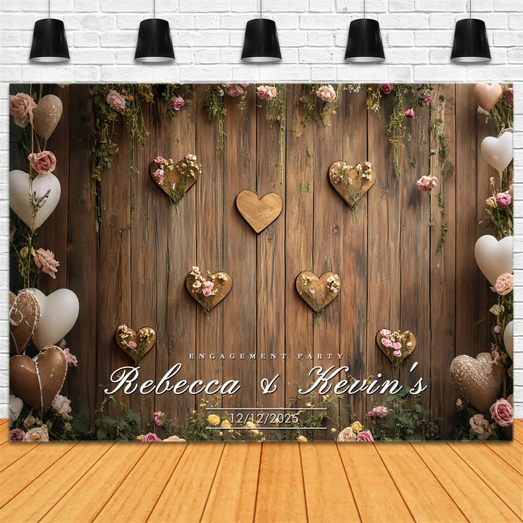 Personalisierte Hochzeit Backdrop Holzherzen Floral Verlobungsparty Hintergrund BRP12-368