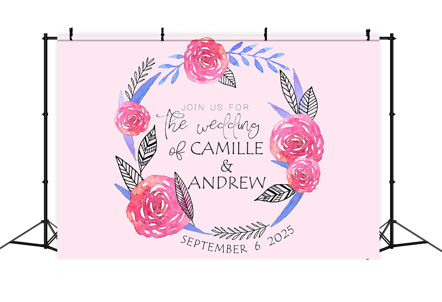 Personalisierte Hochzeit Hintergrund Hintergrund Pastell rosa Rosen Aquarell Hintergrund BRP12-374