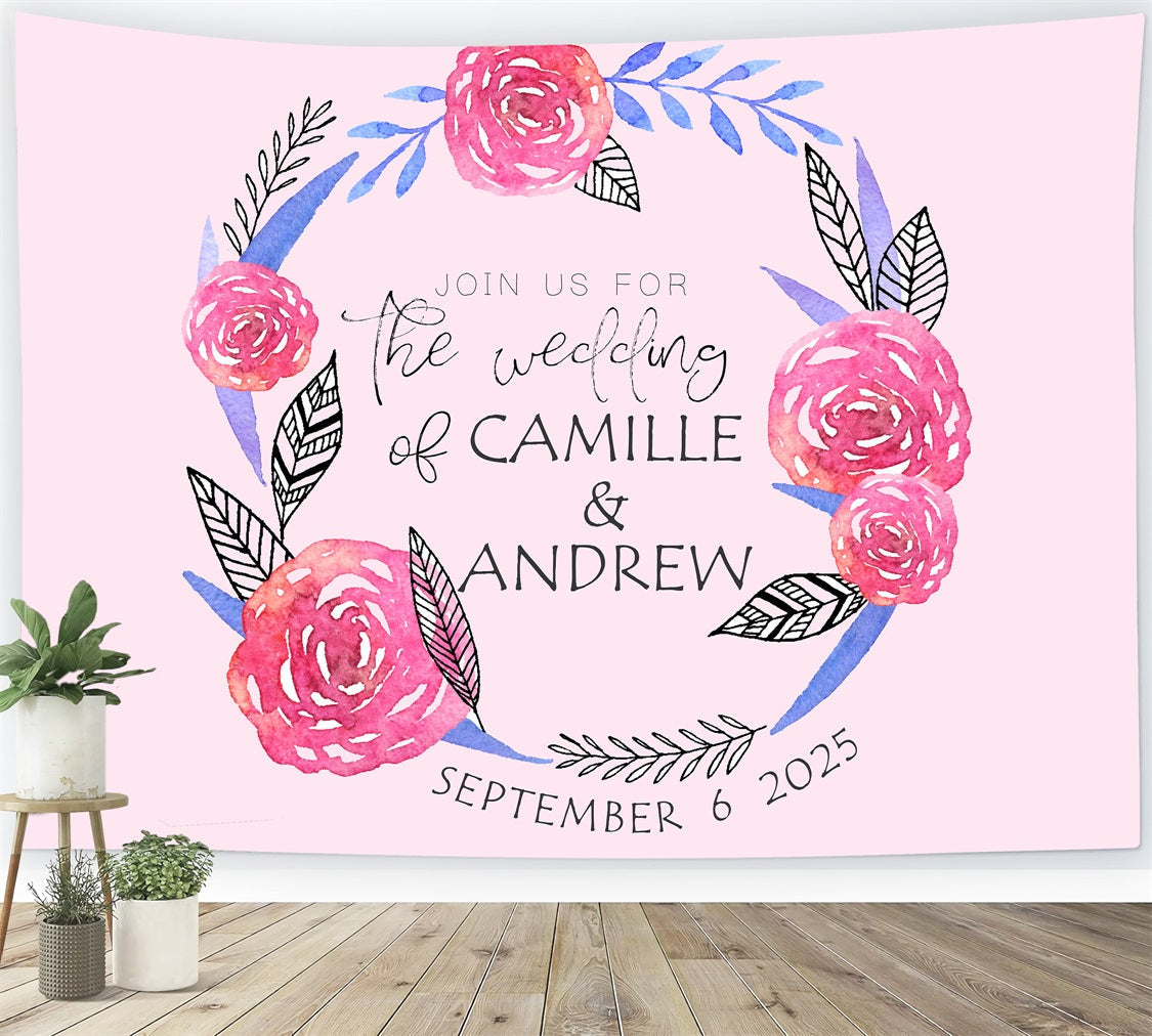 Personalisierte Hochzeit Hintergrund Hintergrund Pastell rosa Rosen Aquarell Hintergrund BRP12-374