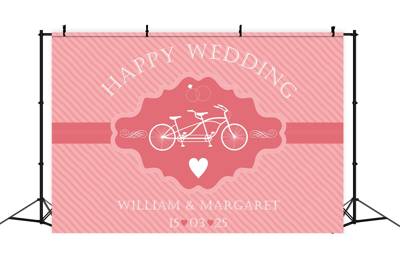 Personalisierte Hochzeit Fotohintergrund Rosa Tandem-Fahrrad Hintergrund BRP12-378