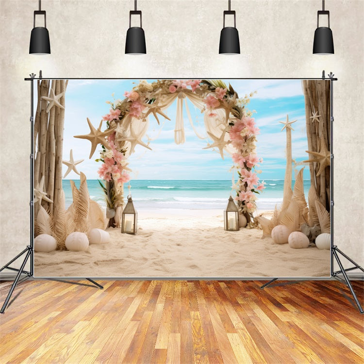 Hochzeit Fotografie Hintergrund Strand Seestern Floral Bogen Hintergrund BRP12-380