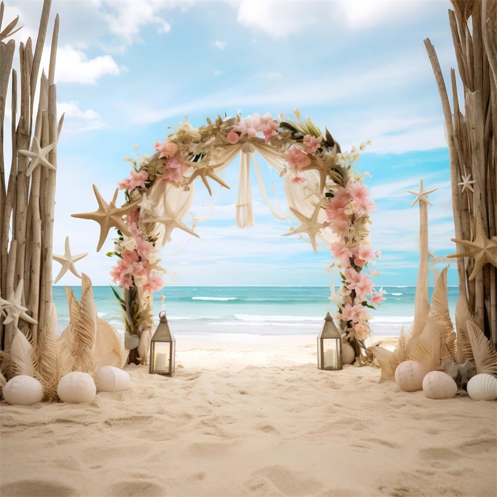 Hochzeit Fotografie Hintergrund Strand Seestern Floral Bogen Hintergrund BRP12-380