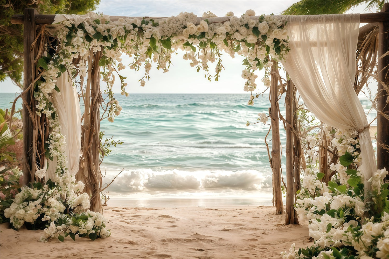 Hochzeit Backdrop Ideen Weiß Floral Strand Bogen Hintergrund BRP12-382