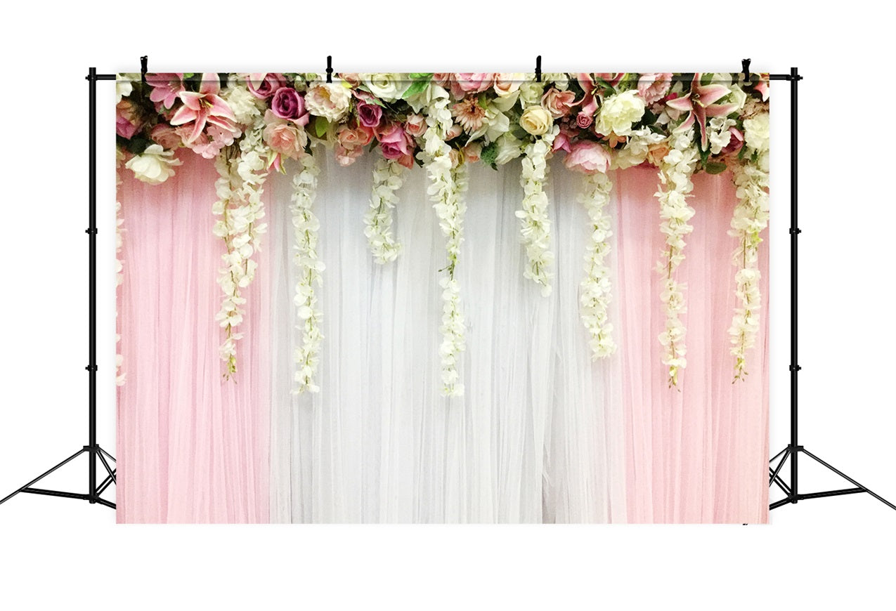 Hochzeit Fotografie Backdrops Rosa Weiß Floral Drapes Fotohintergrund BRP12-383