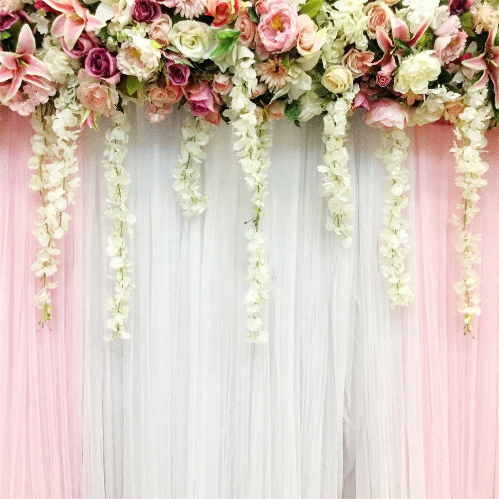 Hochzeit Fotografie Backdrops Rosa Weiß Floral Drapes Fotohintergrund BRP12-383