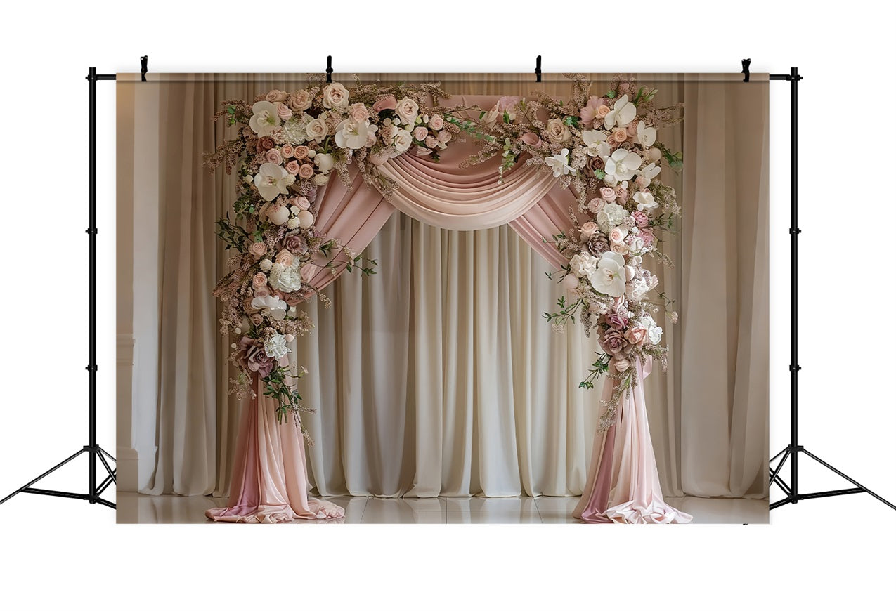 Hochzeitsfotos Hintergrund Blush Draped Floral Arch Fotohintergrund BRP12-385