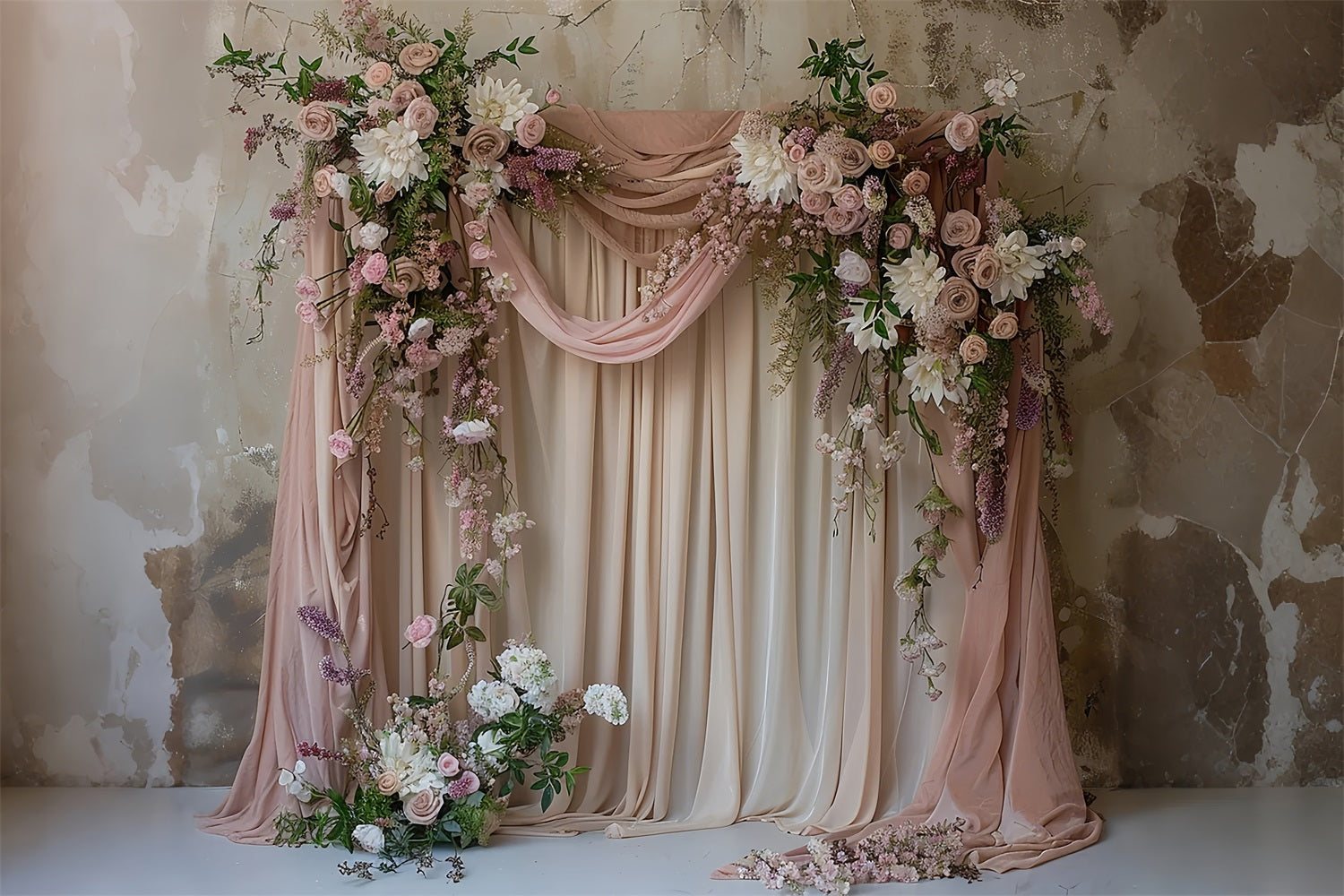 Hochzeit Bogen Hintergrund Ideen Rosa Drapiert Floral Fotohintergrund BRP12-386