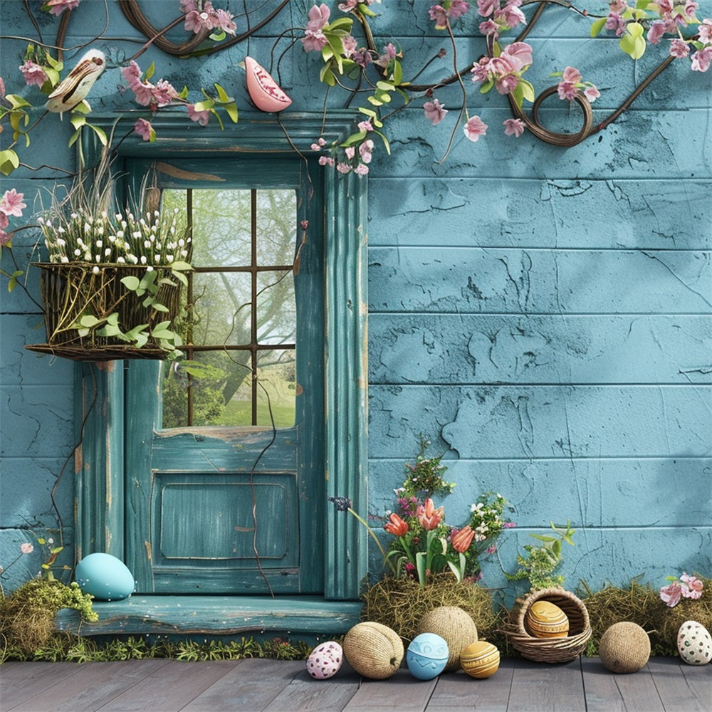 Ostern Fotohintergrund Rustikale Fenster Blumen Reben Hintergrund BRP12-398