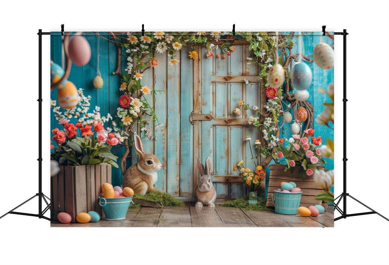 Ostern Thematische Hintergrundkulisse Bunny Garden Rustic Tür Hintergrund BRP12-402