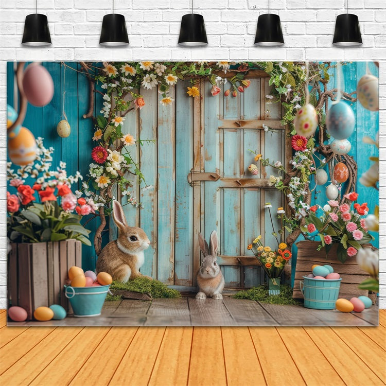 Ostern Thematische Hintergrundkulisse Bunny Garden Rustic Tür Hintergrund BRP12-402