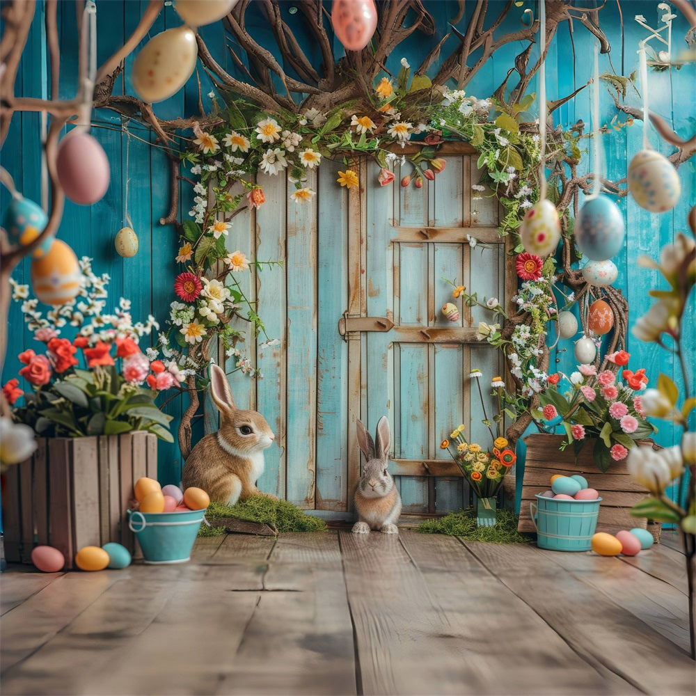 Ostern Thematische Hintergrundkulisse Bunny Garden Rustic Tür Hintergrund BRP12-402