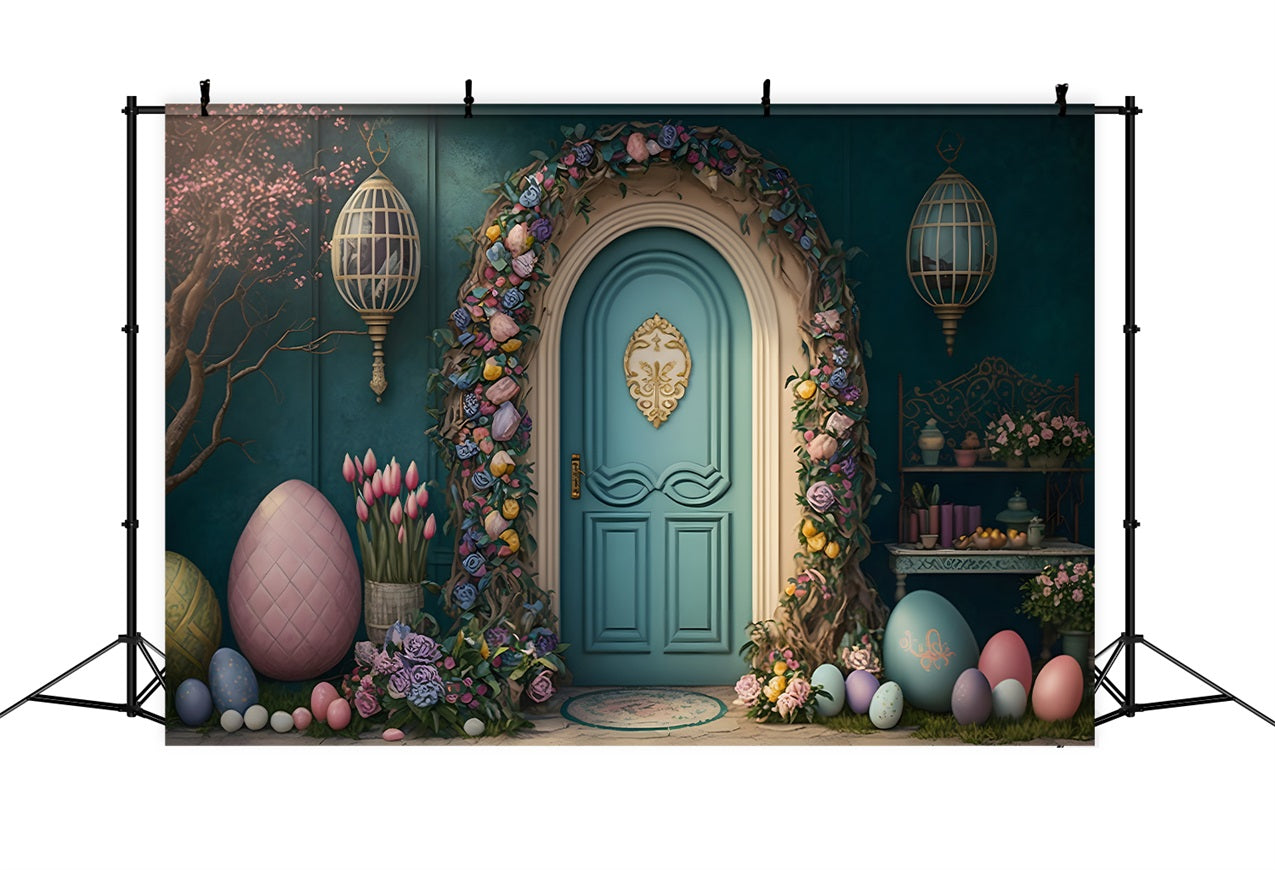 Ostern Hintergrund Elegant Floral Tür Pastell Eier Ostern Hintergrund BRP12-403