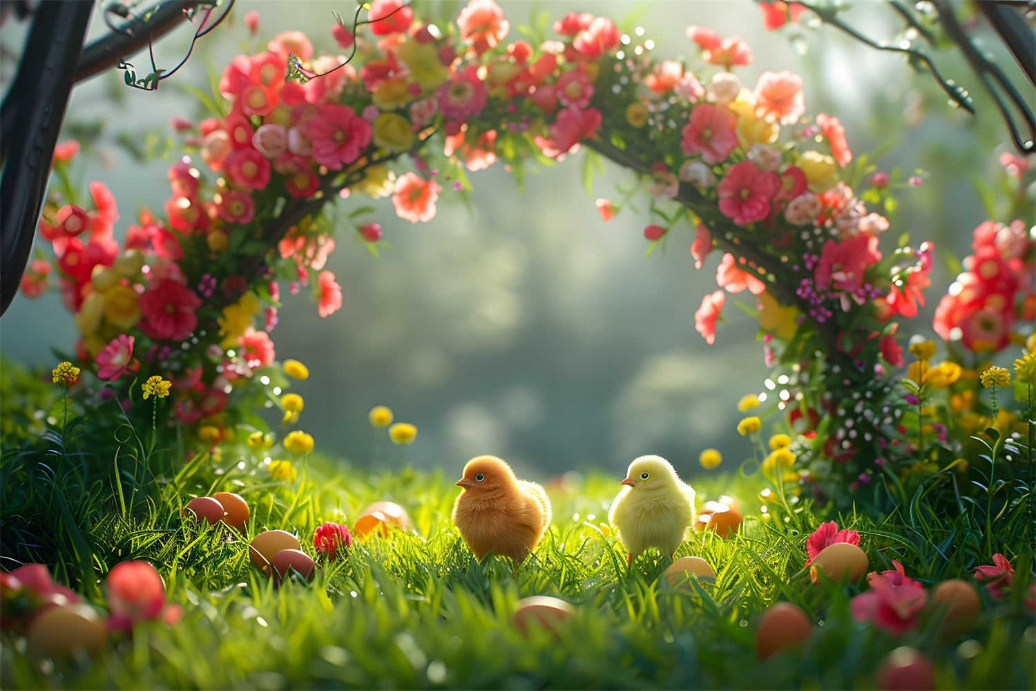 Fotografie Hintergrund Ostern Blume Bogen Adorable Chicks Hintergrund BRP12-407