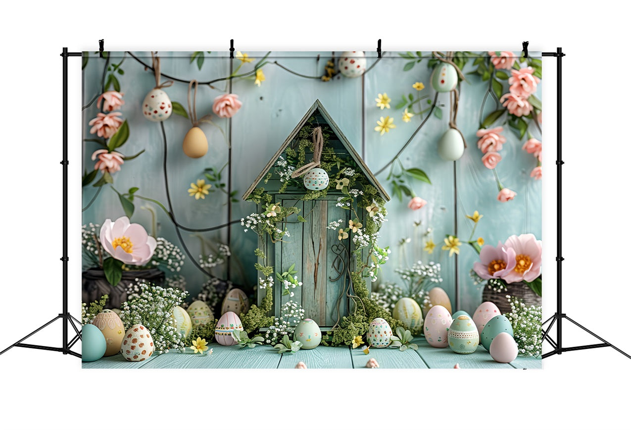 Ostern Fotokulisse Landhaus Pastell Eier und Blumen Kulisse BRP12-412