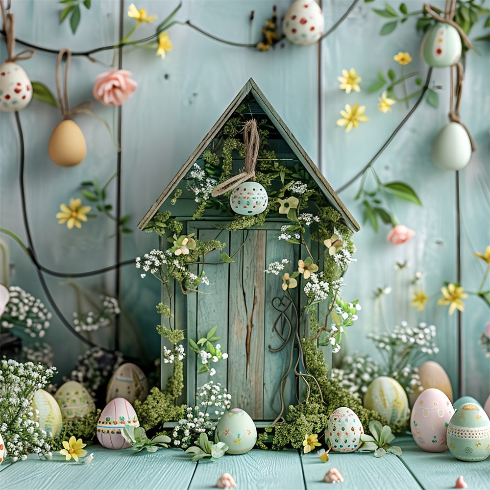 Ostern Fotokulisse Landhaus Pastell Eier und Blumen Kulisse BRP12-412