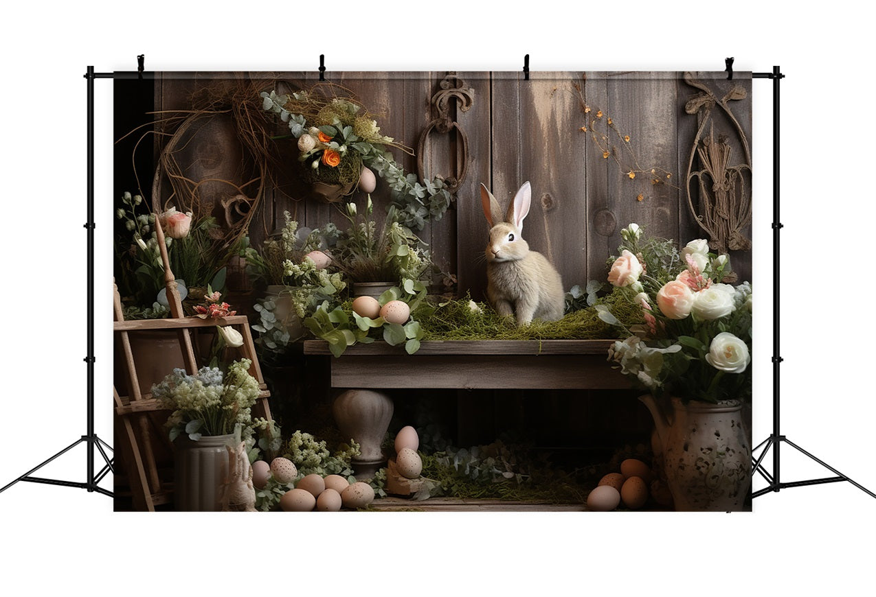 Ostern Fotohintergrund Rustikaler Hase Floraler Garten Hintergrund BRP12-418