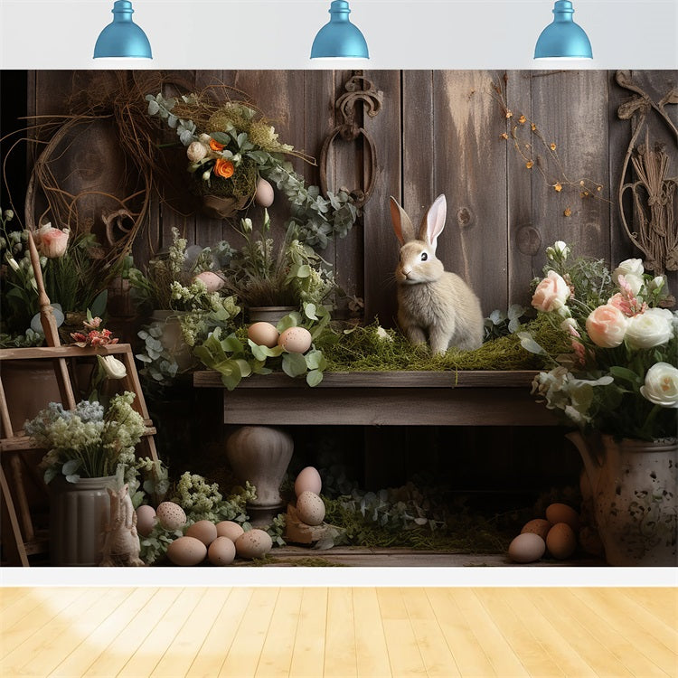 Ostern Fotohintergrund Rustikaler Hase Floraler Garten Hintergrund BRP12-418