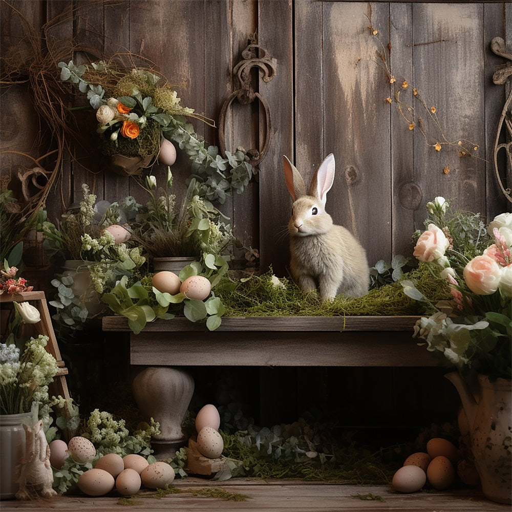 Ostern Fotohintergrund Rustikaler Hase Floraler Garten Hintergrund BRP12-418