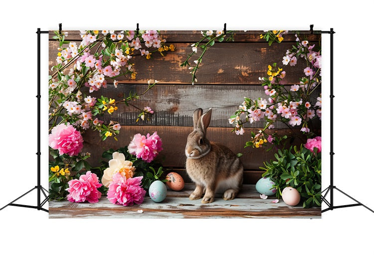 Ostern Hintergrund Pink Blooms Bunny Rustic Wooden Ostern Hintergrund BRP12-421