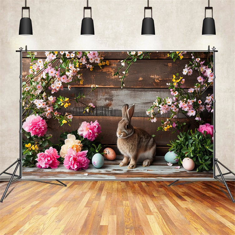 Ostern Hintergrund Pink Blooms Bunny Rustic Wooden Ostern Hintergrund BRP12-421