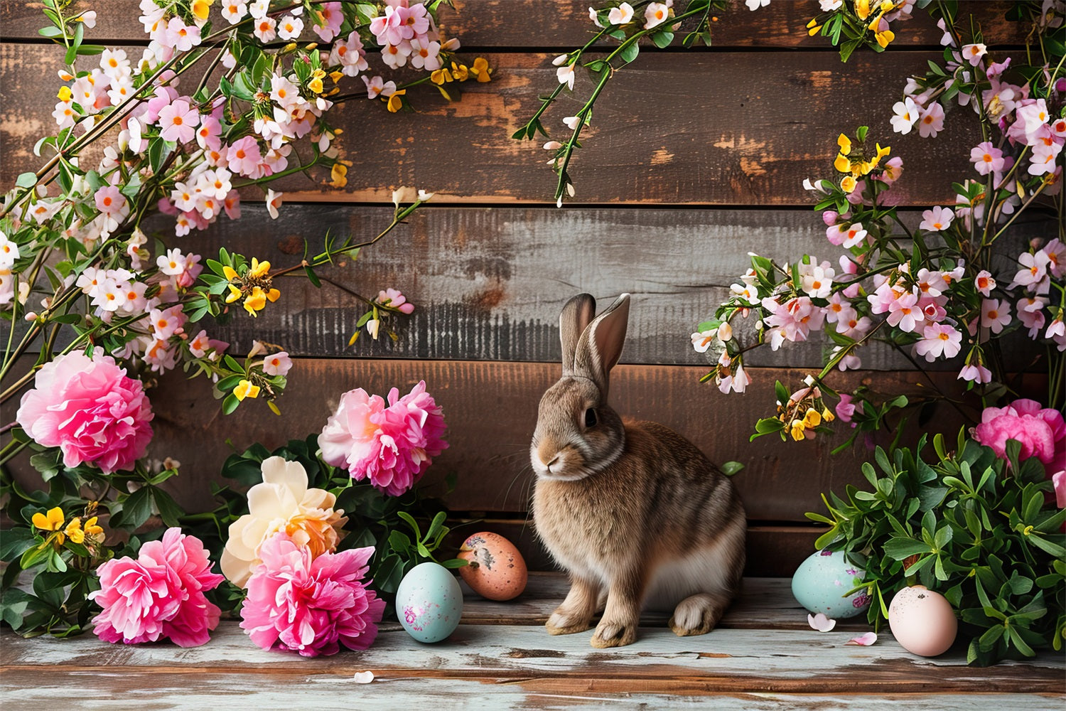 Ostern Hintergrund Pink Blooms Bunny Rustic Wooden Ostern Hintergrund BRP12-421