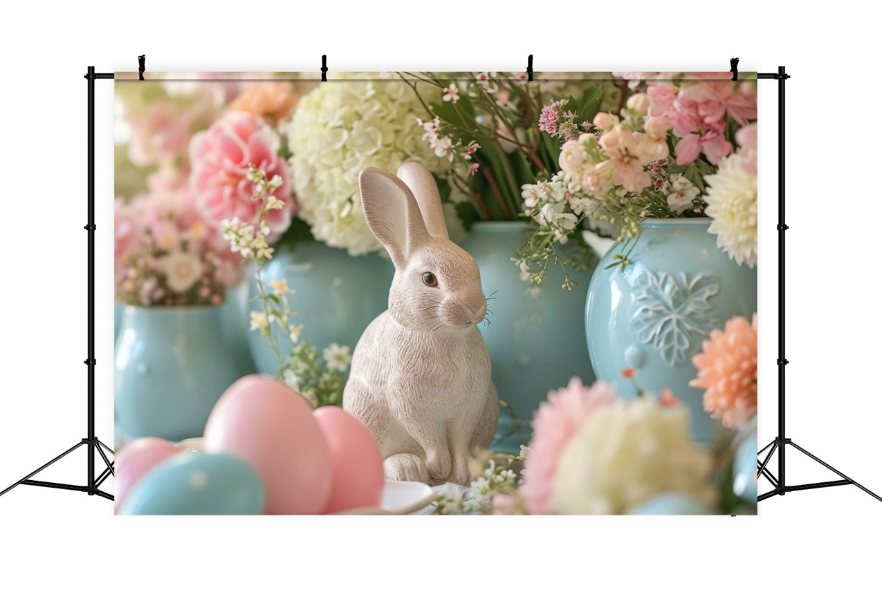 Fotografie Ostern Hintergrund Floral Bunny Statue Szene Hintergrund BRP12-423