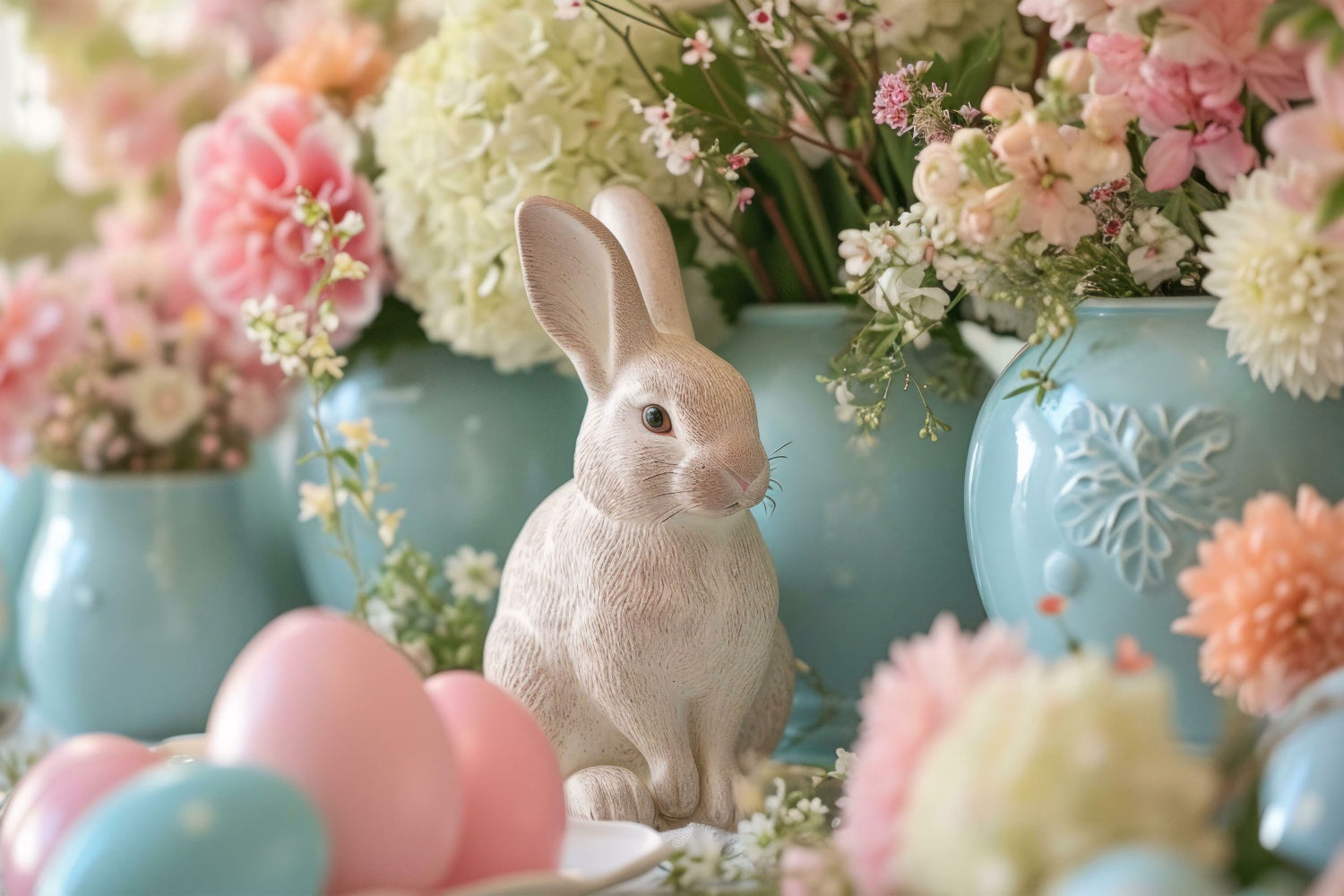 Fotografie Ostern Hintergrund Floral Bunny Statue Szene Hintergrund BRP12-423