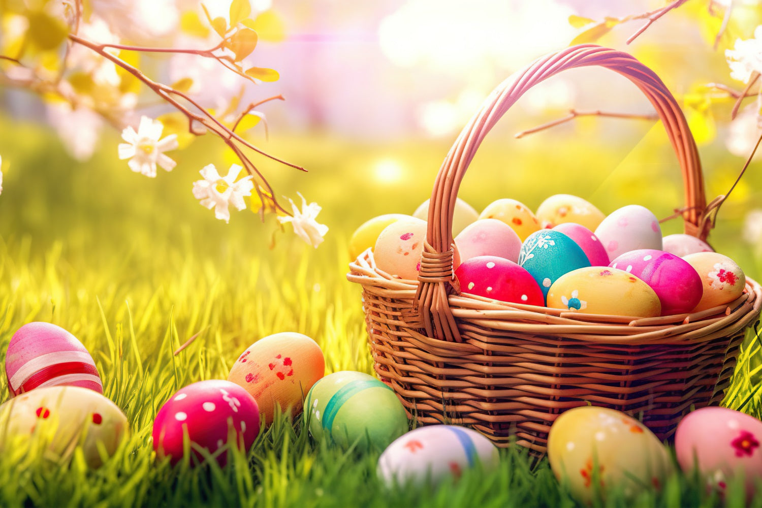 Osterei-Hintergrund Frühling Korb Eier Natur Fotografie Hintergrund BRP12-431