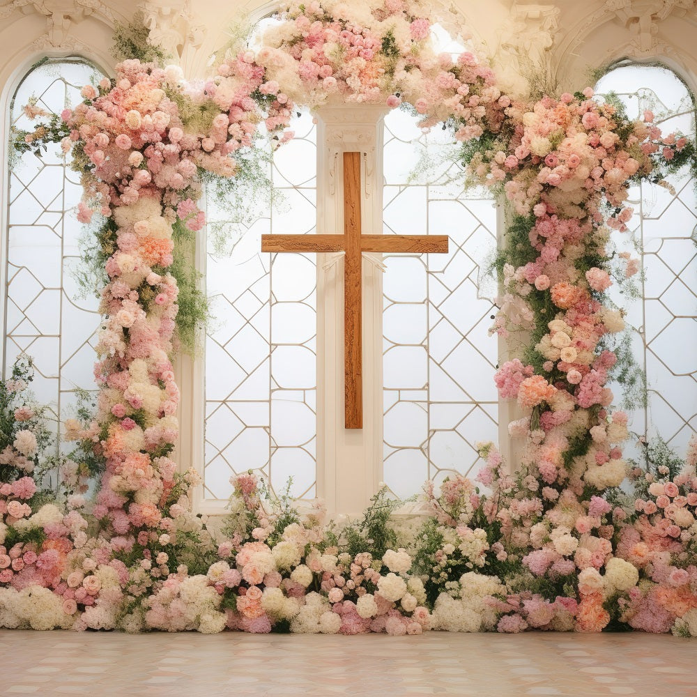 Ostern Kirche Fotohintergrund Floral Kreuz Zeremonie Hintergrund BRP12-434