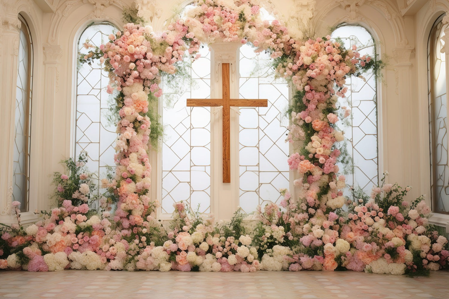 Ostern Kirche Fotohintergrund Floral Kreuz Zeremonie Hintergrund BRP12-434