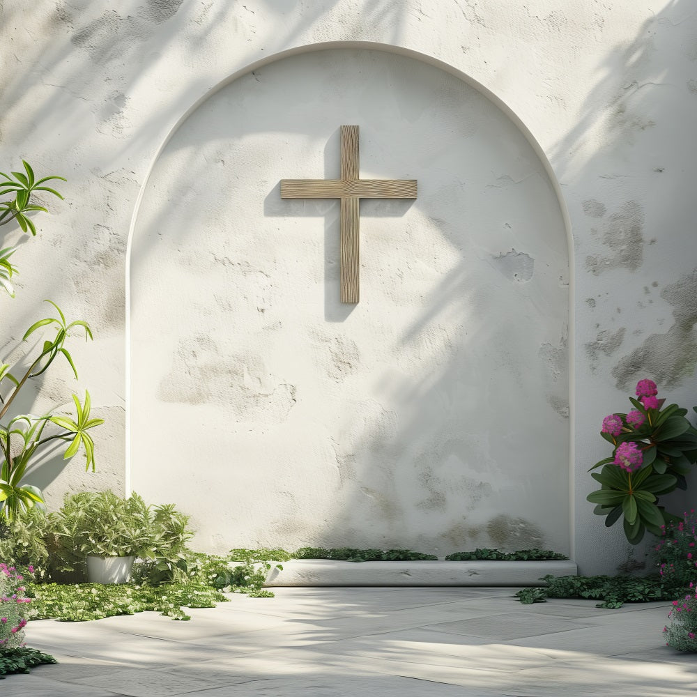 Ostern Thematische Hintergrundkulisse Weißer Bogen Florales Kreuz Hintergrund BRP12-435