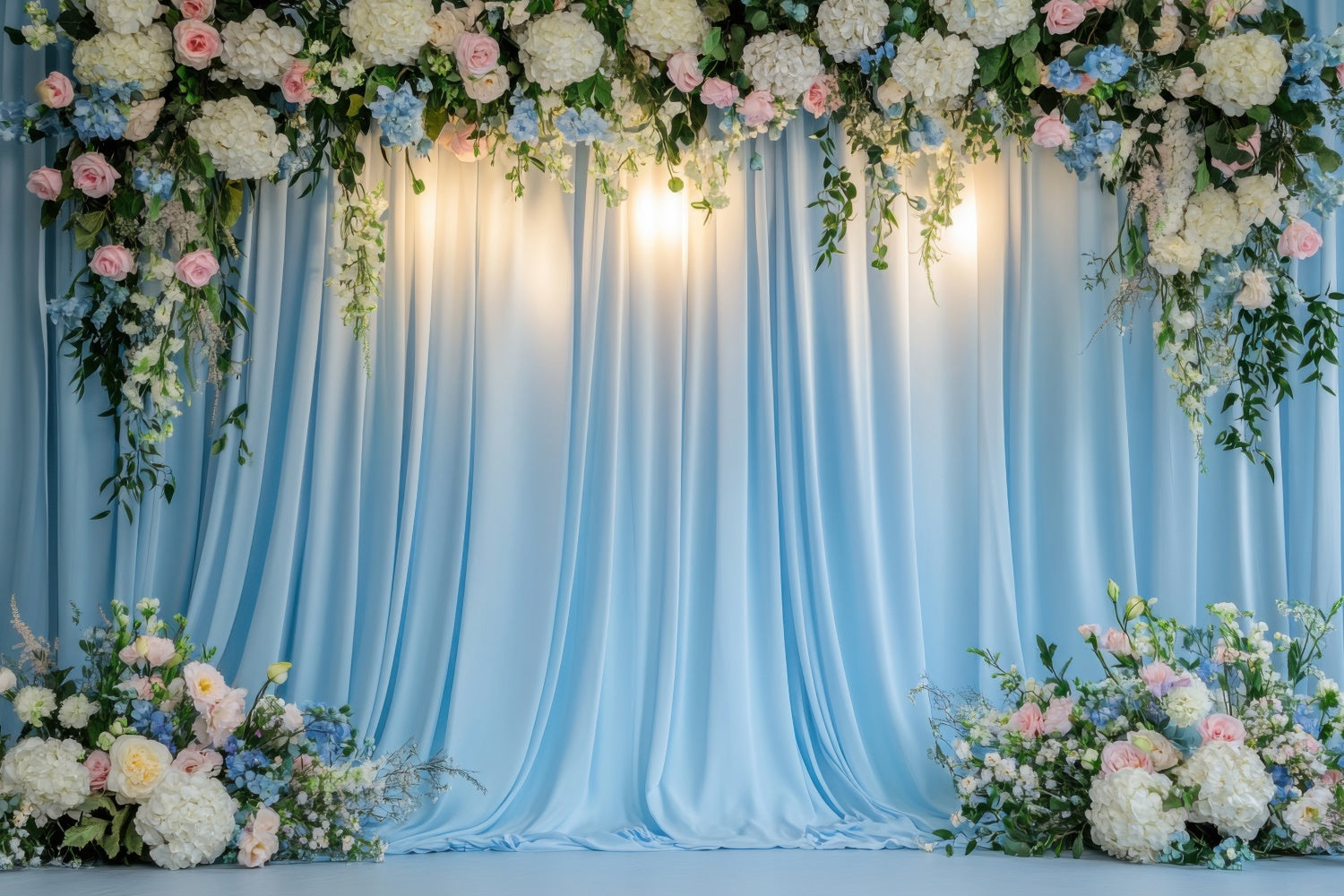 Spring Backdrops Soft Blue Floral Drapes Hochzeit Hintergrund BRP12-449