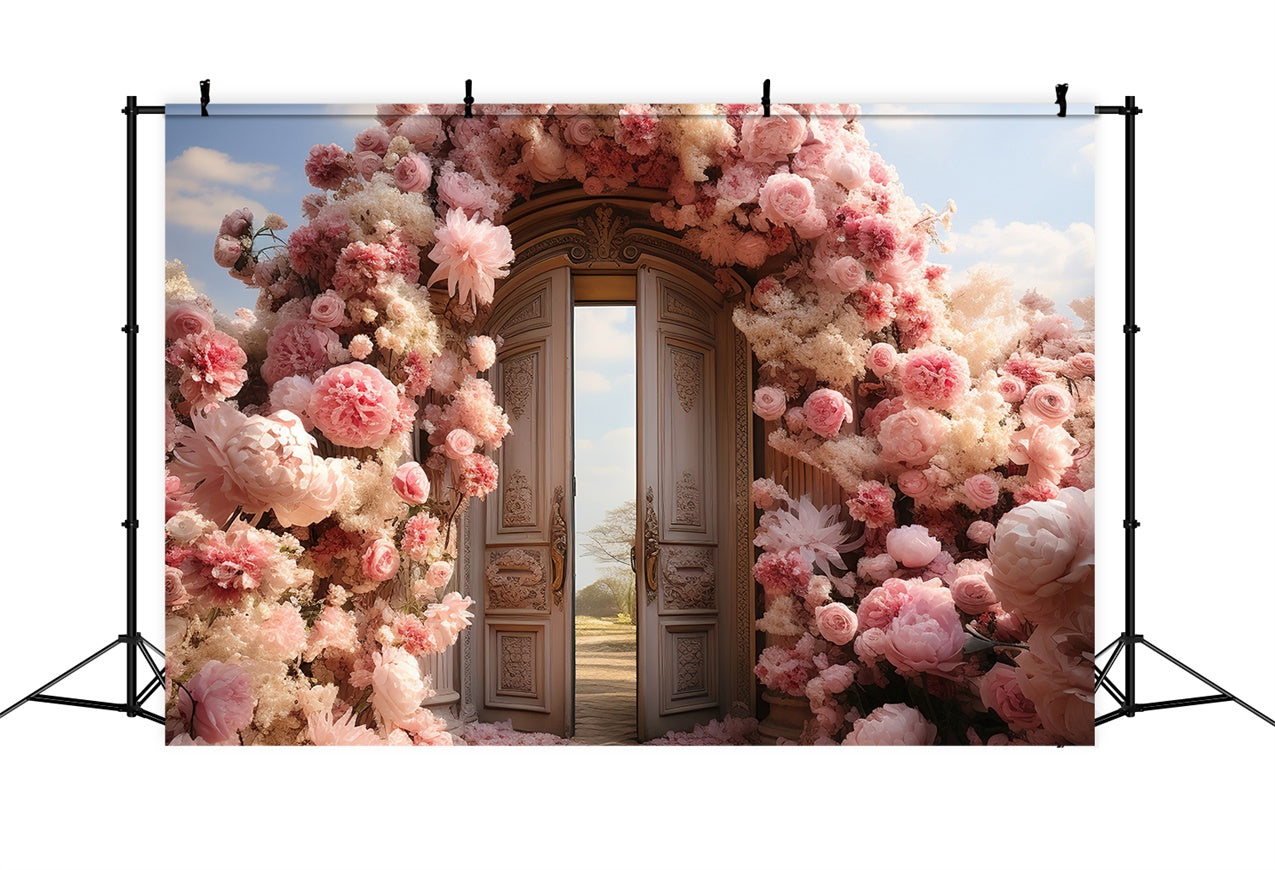 Frühlings-Hintergrundbilder Verzauberte Gartentüren Rosa Blumen Hintergrund BRP12-463