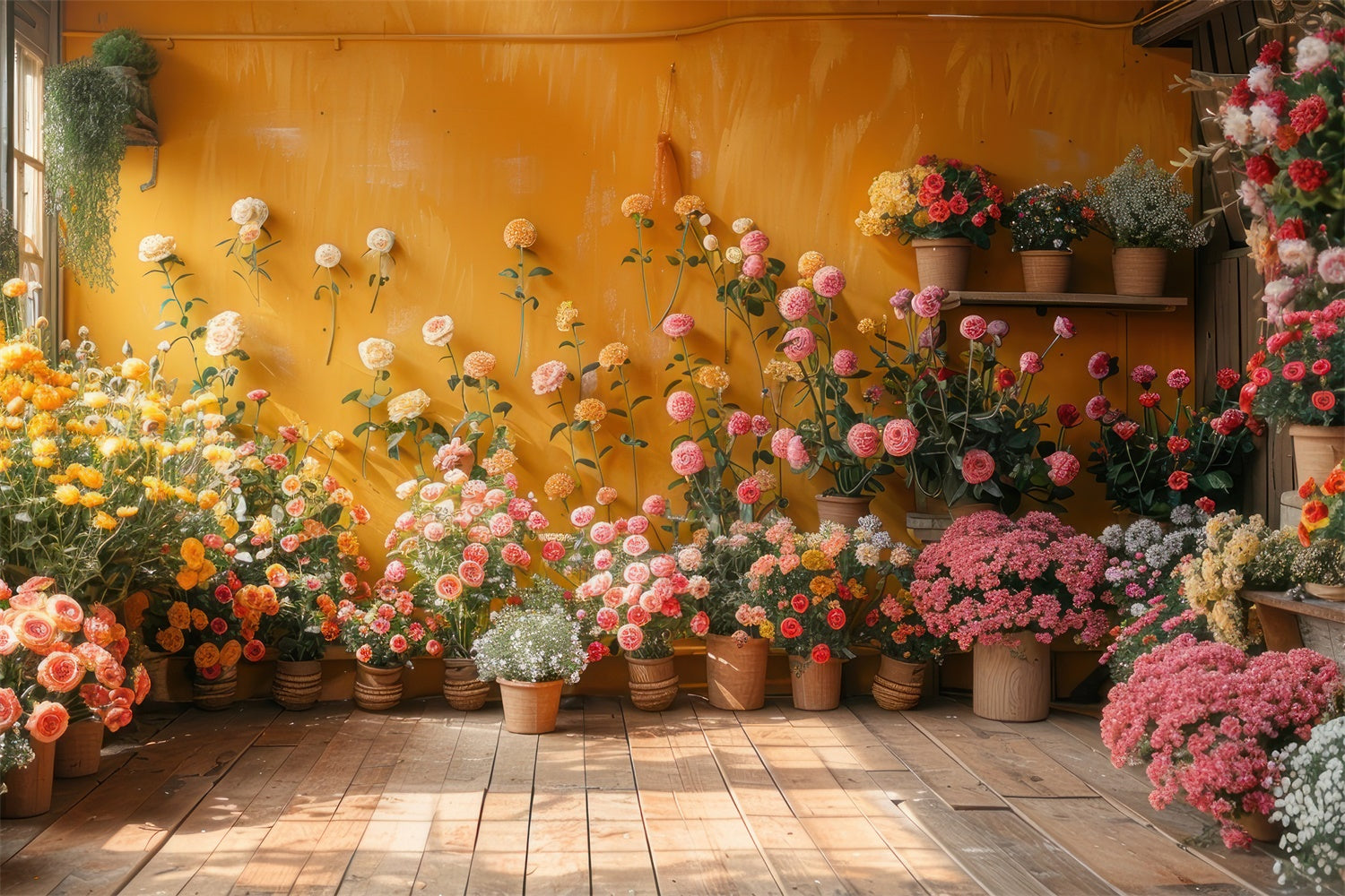 Fotografie Backdrops Frühling Helle Blumen Gelbe Wand Backdrop BRP12-468