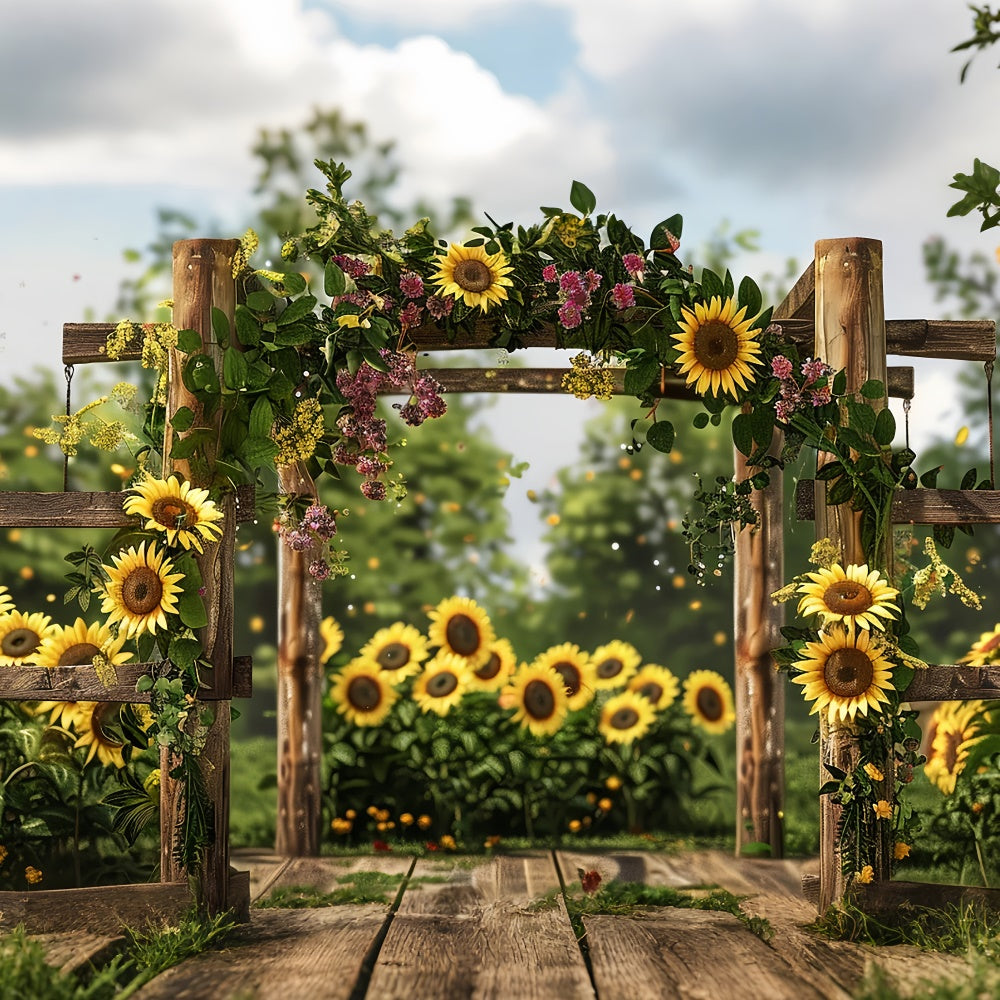 Frühling Fotokulissen Rustikaler Holzzaun Sonnenblumen Hintergrund BRP12-472